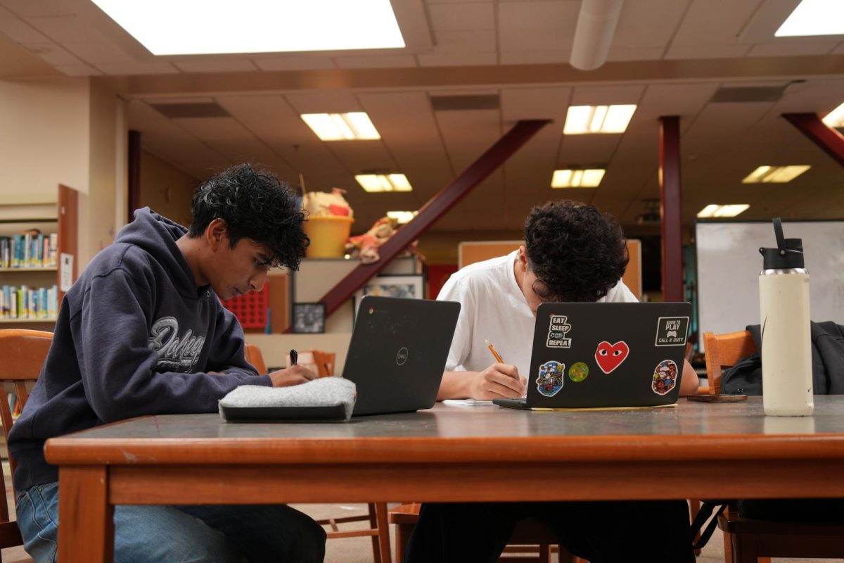 Study hall students Dhiren John (10) and Bryson Melgar (10) working hard 