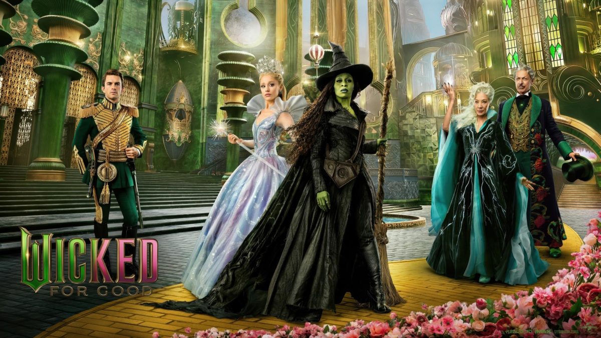 Photo of the "Wicked: For Good" poster with Elphaba, Glinda, Fiyero, Madame Morrible, and the Wizard.
(Jukoff via GoodFon.com, CC BY-SA 4.0
License: https://creativecommons.org/licenses/by-nc/4.0/)
