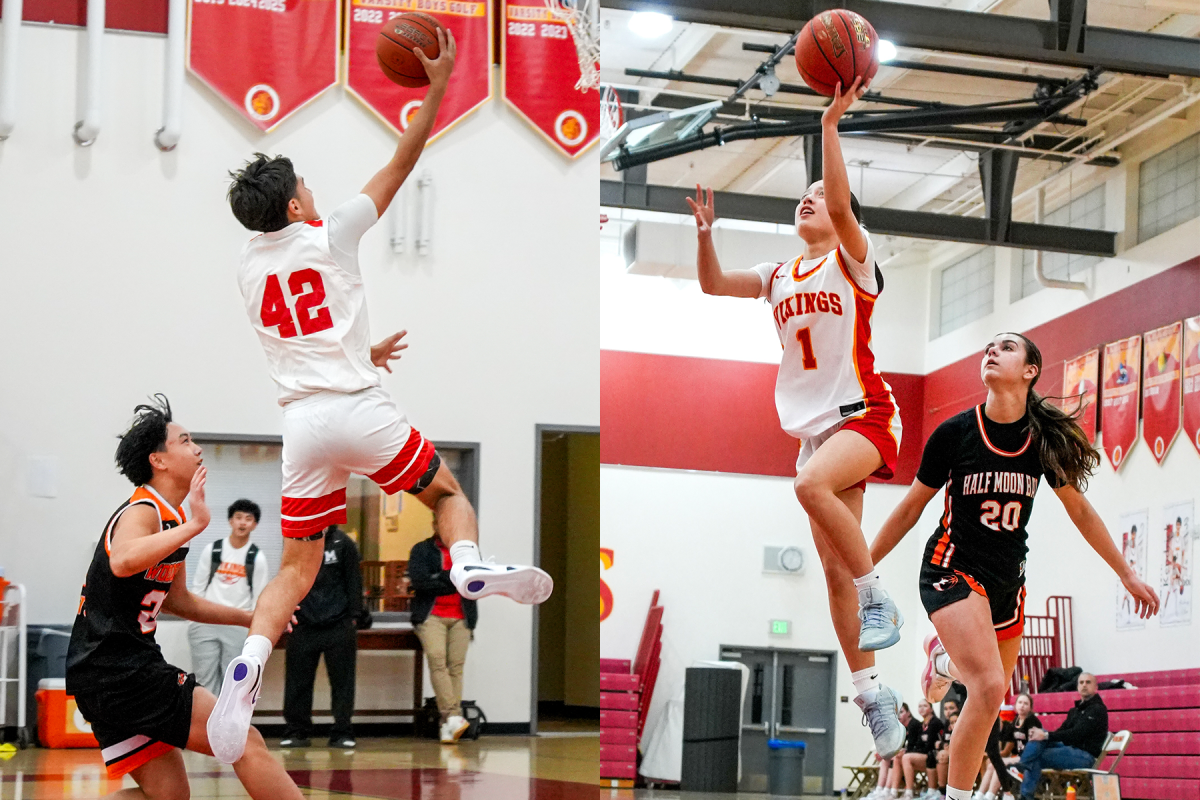 Mills girls and boys basketball scoring with a layup