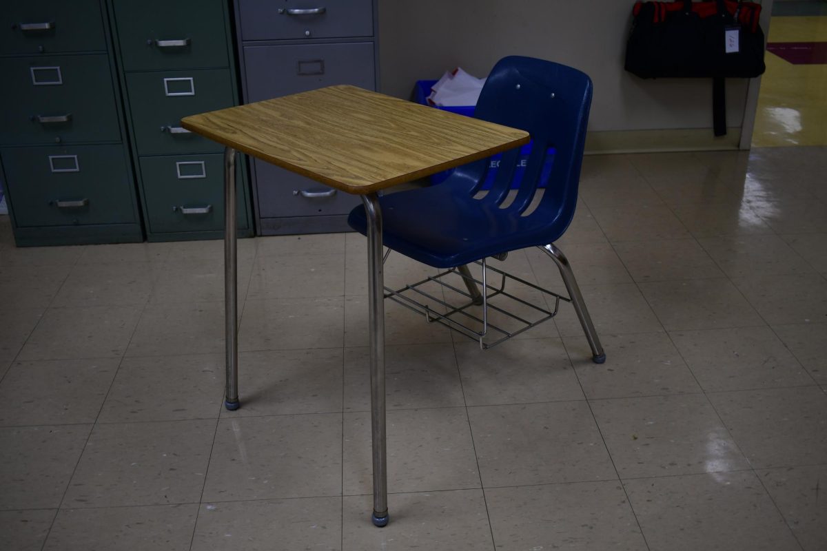 SCHOOL CHAIR: The dangerous safety hazard stands menacingly in a classroom waiting for its next victim.