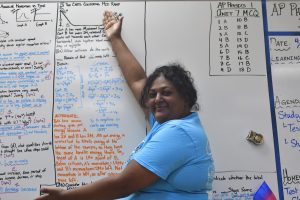 AP Physics C teacher Anjali Abraham showing notes for AP Physics.